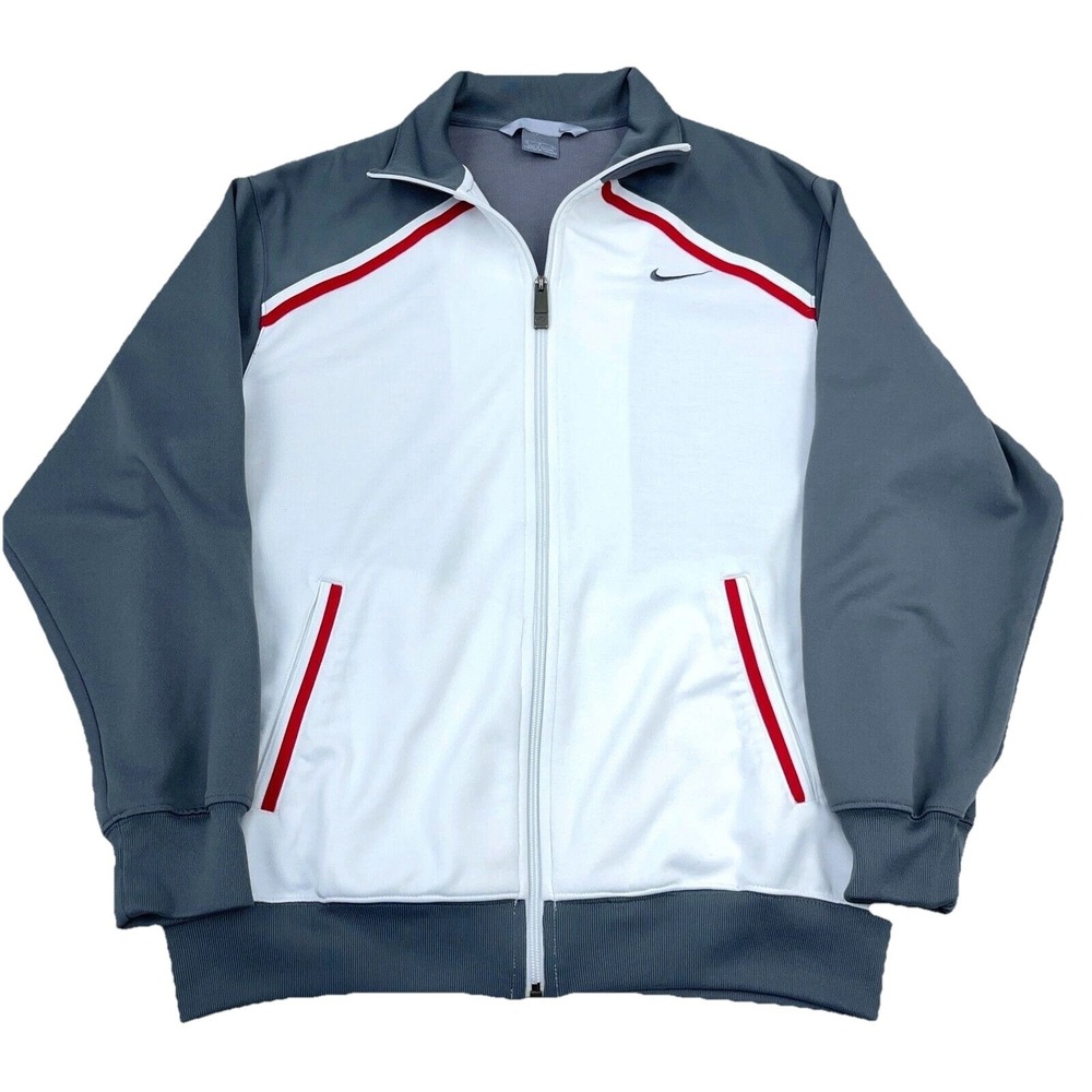 Vintage Nike Jacket Men Small Gray White Track Suit Sweatshirt Warm‎ Up Y2K *